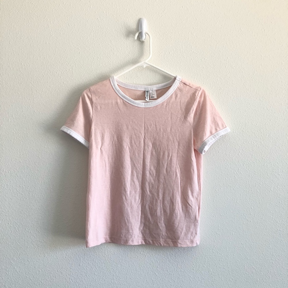 Pastel Baby Pink and White Ringer Tee